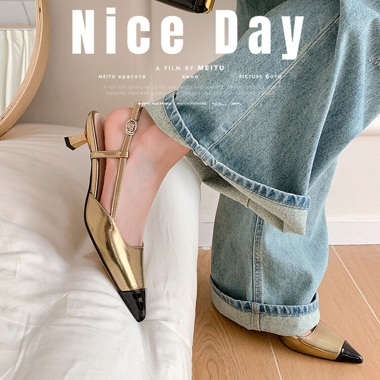 Karin Luna In Stock 24New Year's stock is now available Color Block Pointed Toe Full Leather Sandals