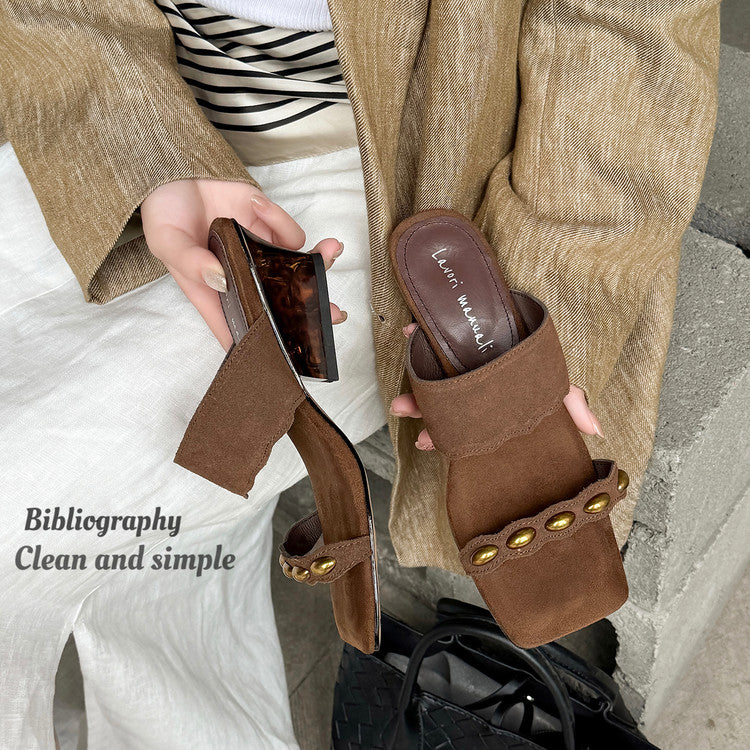 Karin Luna Hot-Selling Element Amber Heel~Spot Goods Spot Goods  Vacation Style One-Strap Amber Irregular Heel Slippers