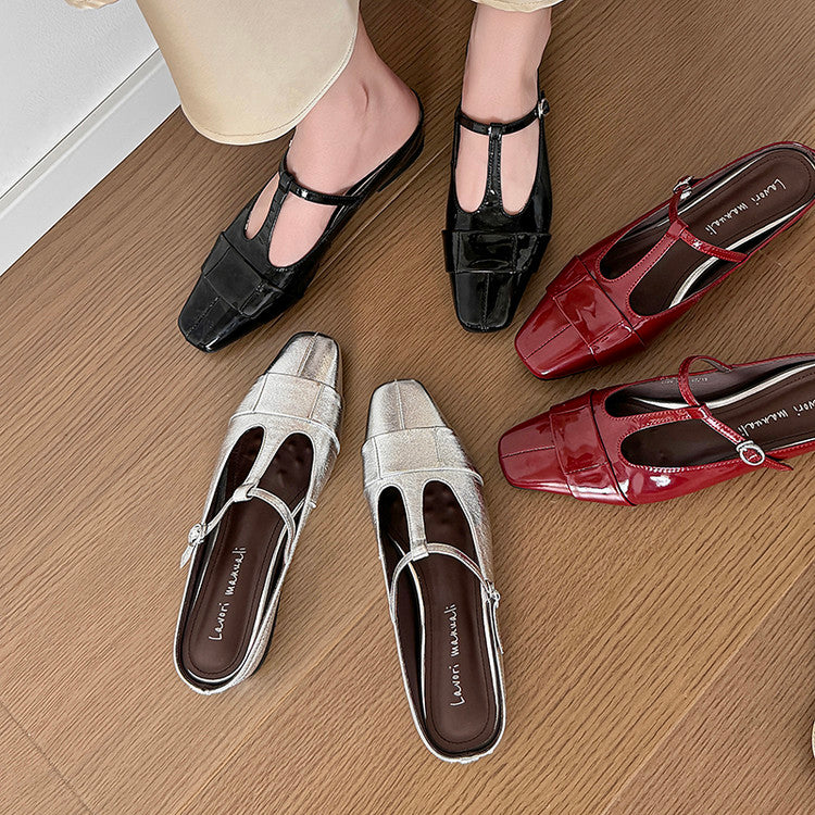 Karin Luna In Stock Spot Goods  t Square-Toed Full Leather Basic Slippers