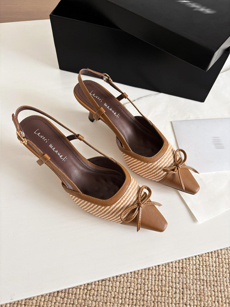 Karin Luna In Stock Spot Goods Braided Style Elegant Thin Heel Pointed Toe Closed-Toe Sandals