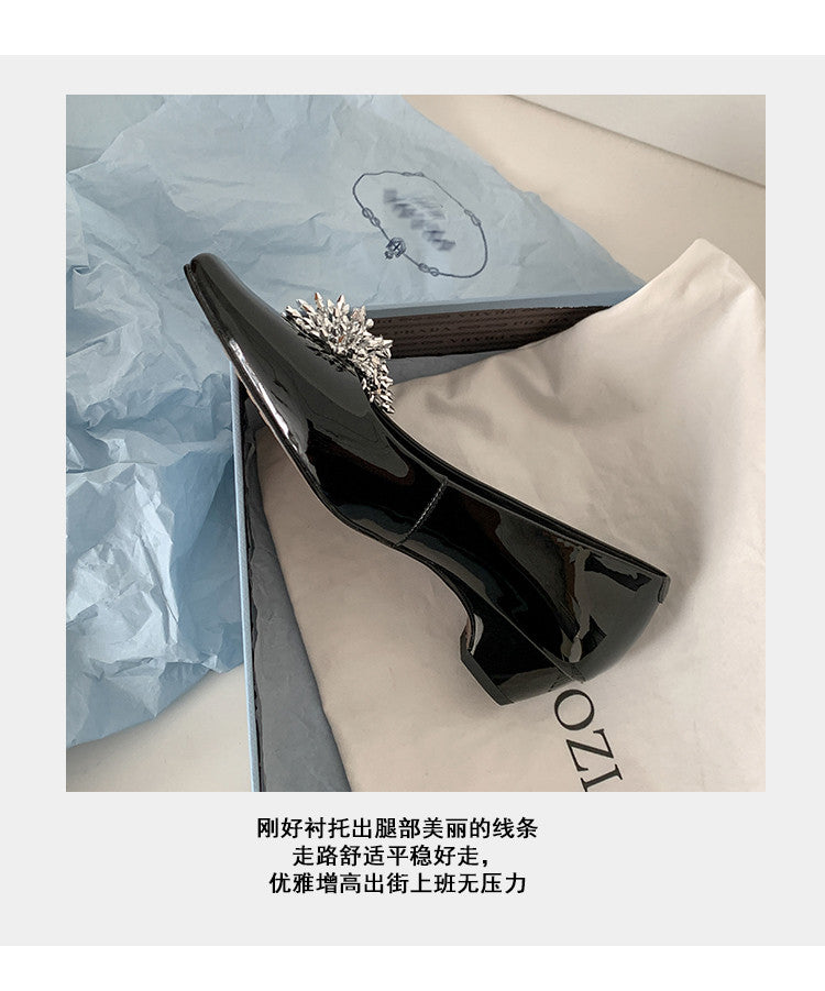 Karin Luna In Stock Spot Goods Exquisite Fireworks Buckle Small Square Toe Chunky Heel Commuter Shoes