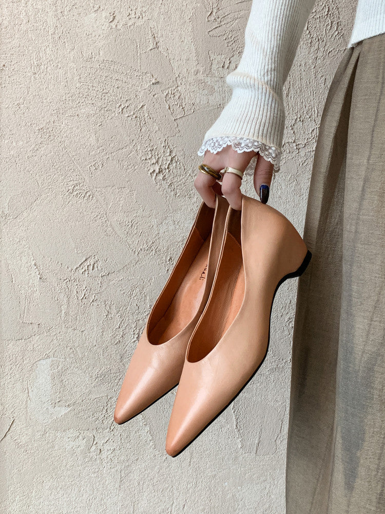 Karin Luna Full Layer Inside and Out~Basic Versatile Retro French Pointed Toe Irregular Heel Single Shoes