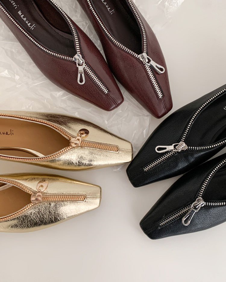 Karin Luna In Stock In Stock ~Basic Versatile Light Luxury Zipper Small Square Toe Flats