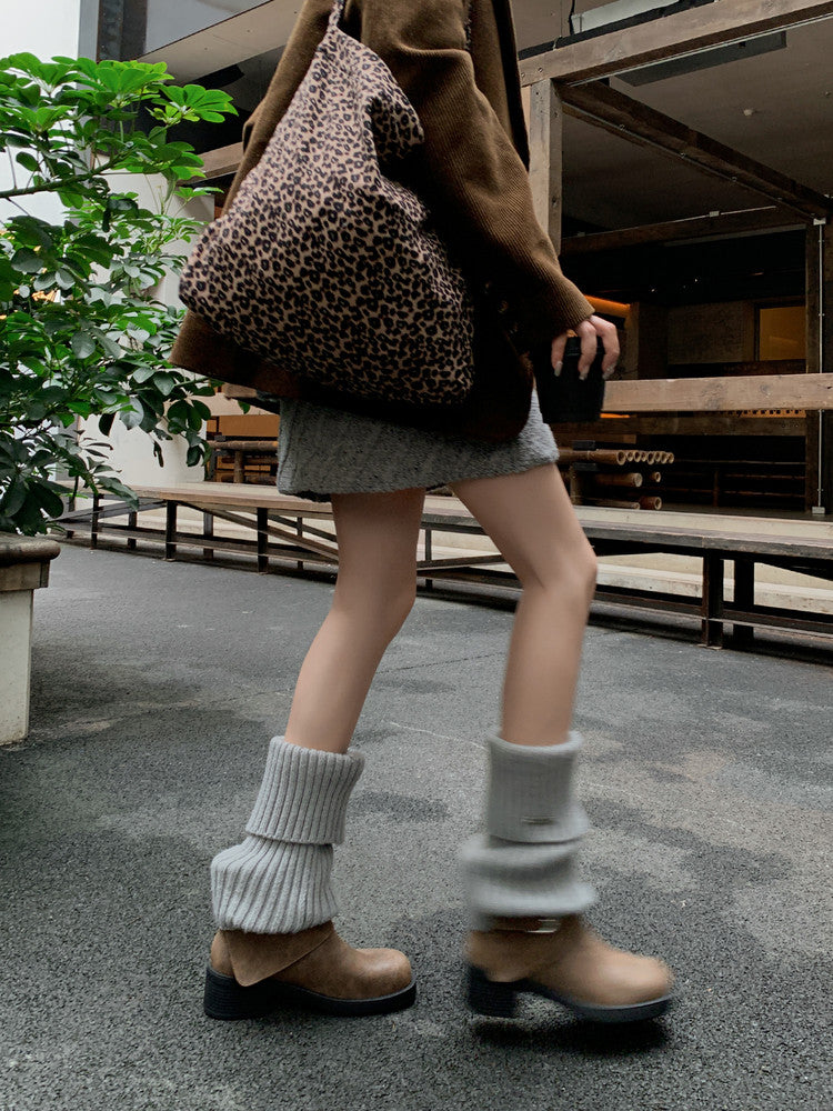 Karin Luna In Stock Spot Goods Versatile Basic Round Toe Belt Buckle Thick Sole Tube Boots