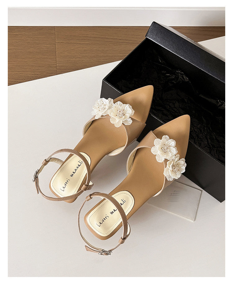 Karin Luna In Stock Spot Goods  Classic Camellia Pointed Toe Elegant Irregular Heel Sandals