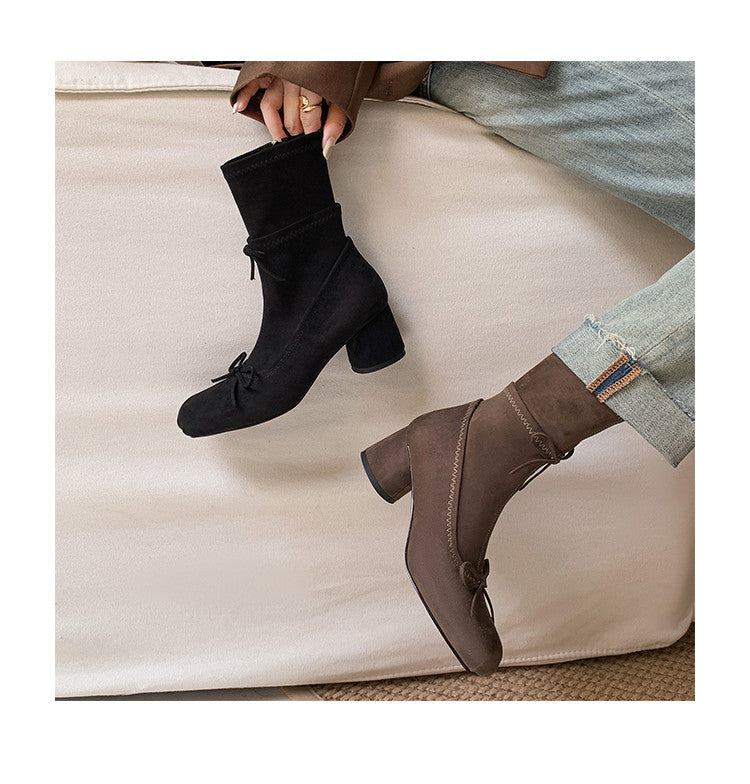 Karin Luna In Stock Spot Goods Hot-Selling Sweet Standard Bow Round-Toe Slim Short Boots