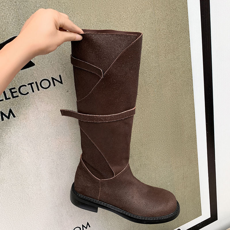 Karin Luna In Stock Spot Goods   Heavy-duty Edition Highly Consuming Material Round Toe Long Boots