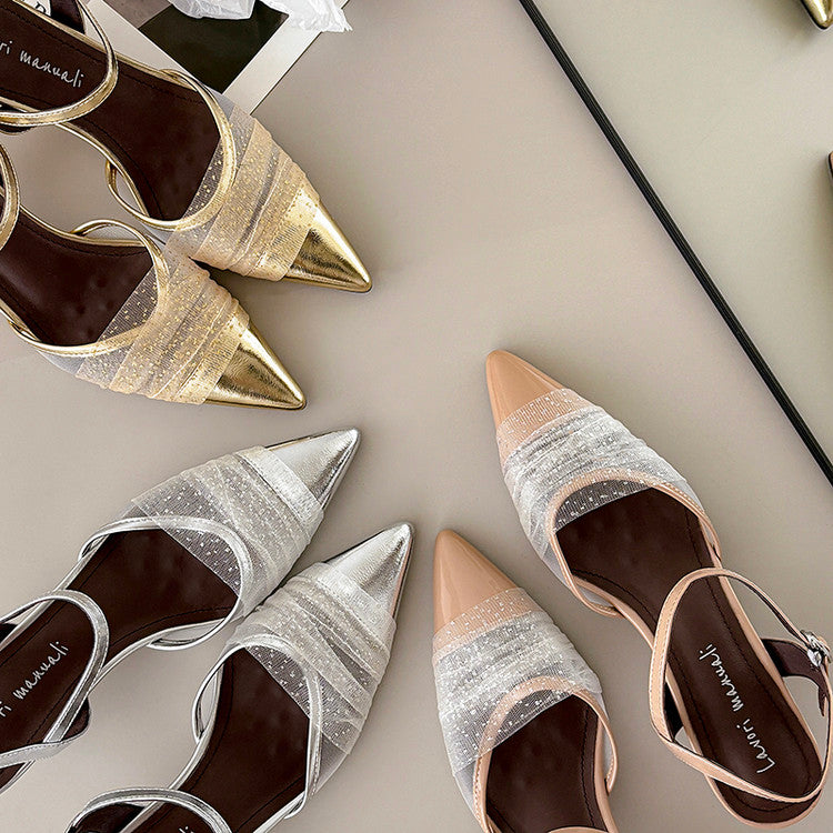 Karin Luna In Stock Spot Goods  Elegant Mesh Pointed Toe Sandals