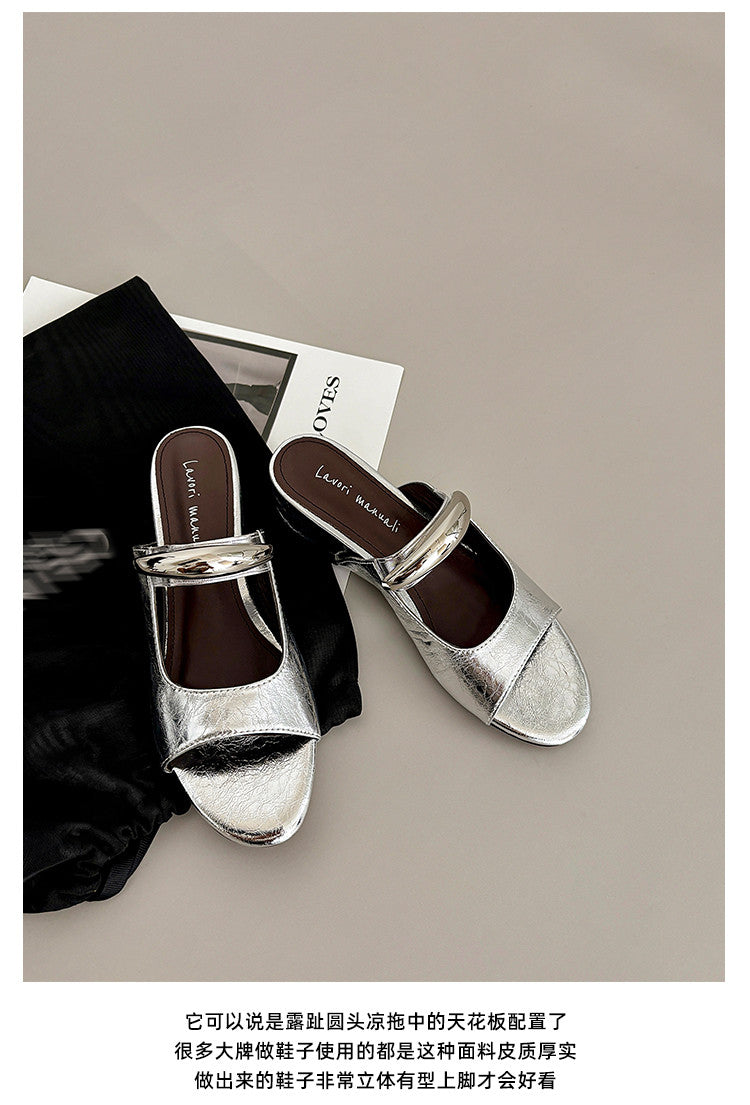 Karin Luna In Stock Spot Goods  Metal Buckle Round Toe Strap Slippers