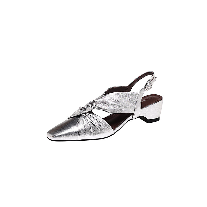 Karin Luna French Retro Wrinkled Small Square Toe Elegant Closed-Toe Sandals