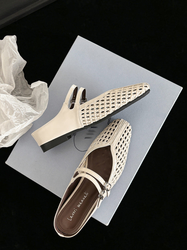 Karin Luna In Stock Spot Goods Hollow Woven One-Strap Closed-Toe Slippers
