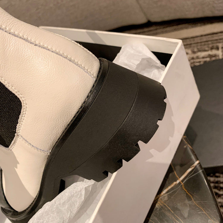 Karin Luna In Stock Spot Goods  Classic Embroidered Camellia Round Toe Thick Sole Chelsea Boots