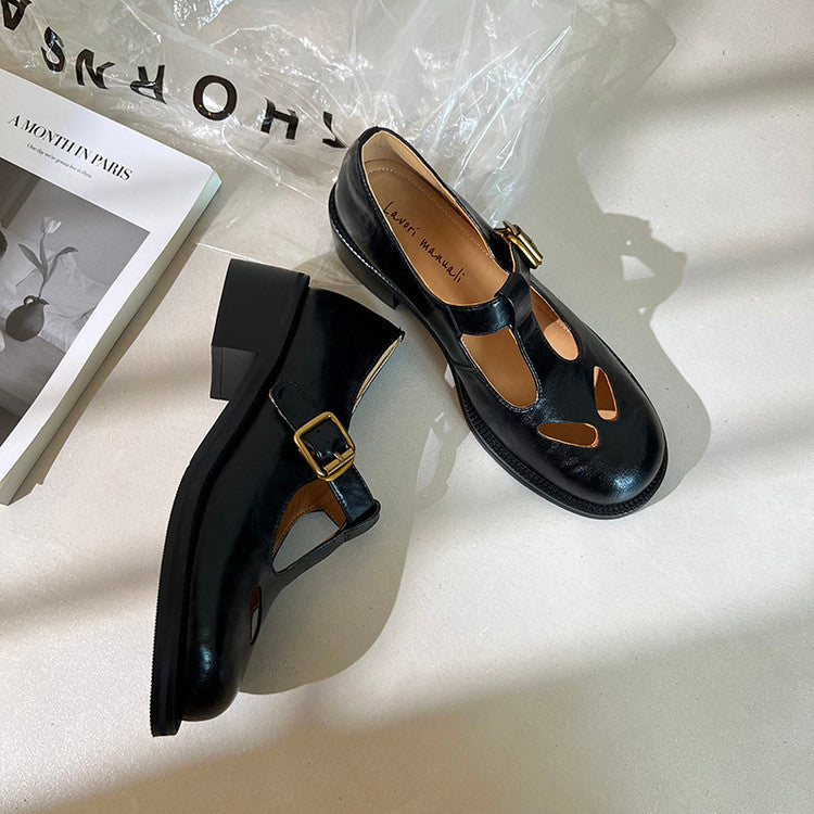 Karin Luna In Stock Spot Goods Minimalist Retro British Style Irregular Hollow Single Shoes