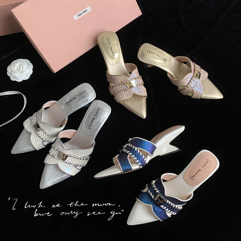 Karin Luna Fish Skin Series~Minimalist Pointed Toe Hot-Selling Unique Heel Slippers