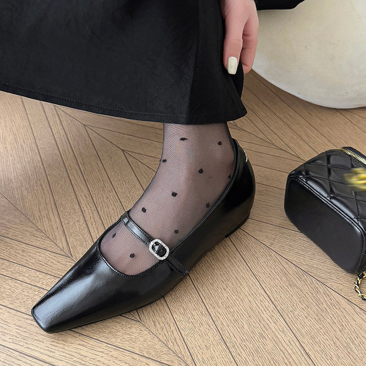 Karin Luna In Stock Spot Goods  Elegant Square-Toe One-Strap Height-Increasing Flats