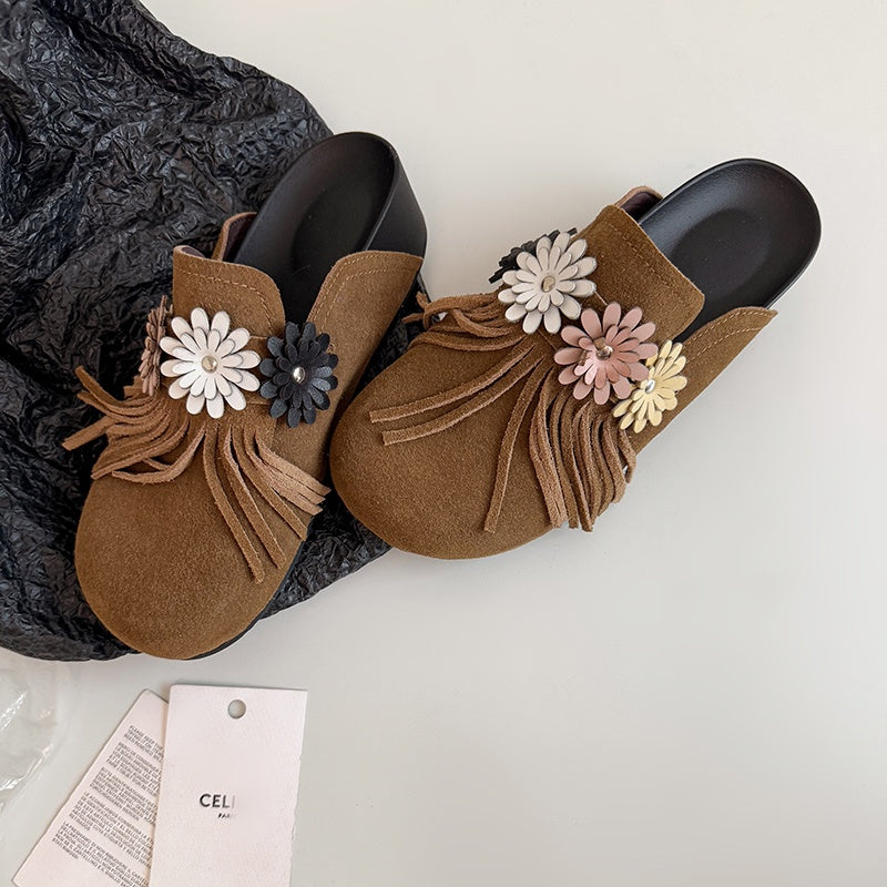 Karin Luna   Tassel Three-Dimensional Flower Thick-Soled Closed-Toe Slippers