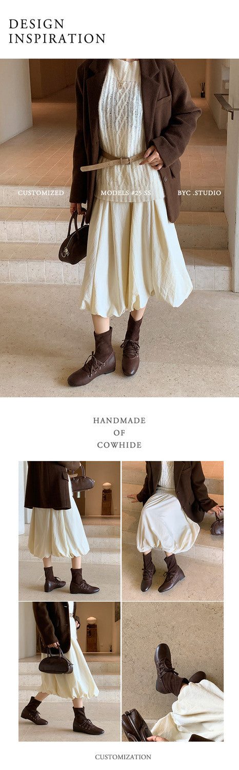 Karin Luna Round Toe Internal Height Increase Lace-up Ankle Boots