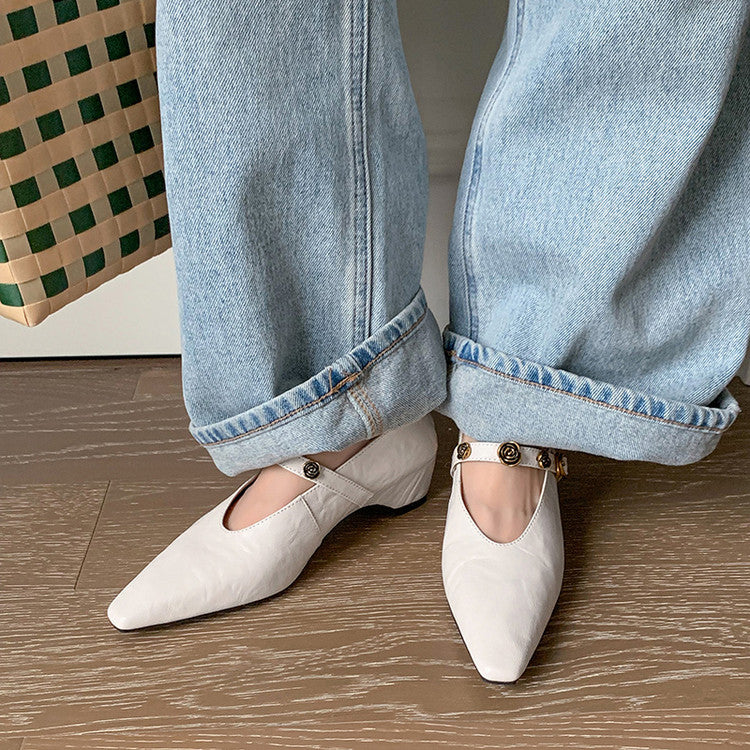 Karin Luna In Stock Spot Goods    Retro Classic Metal Camellia Irregular Heel Single Shoes