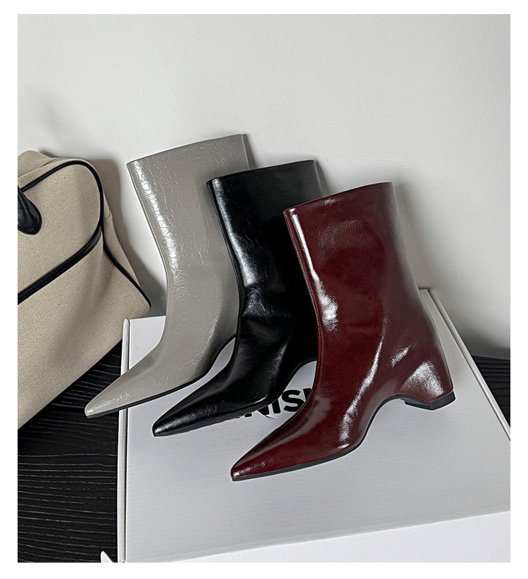 Karin Luna Elegant Pointed Toe Hidden Wedge Short Boots