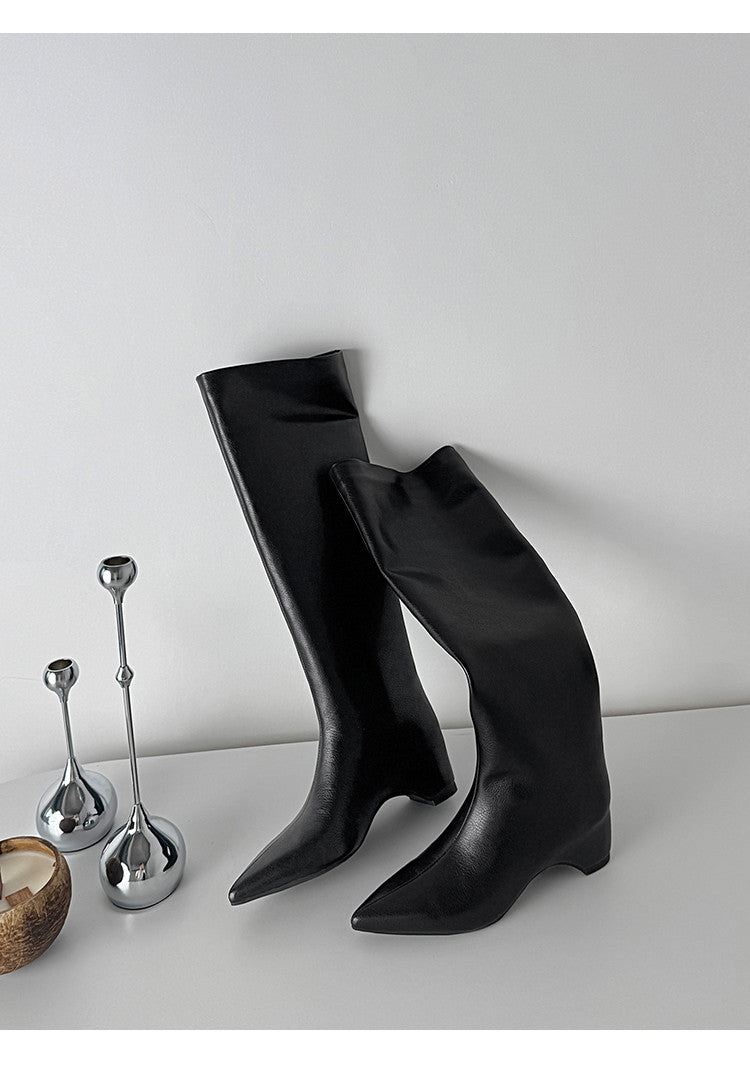 Karin Luna Hot-Selling Internal Height Increase Pointed Toe Straight-Leg Hot-Selling Long Boots