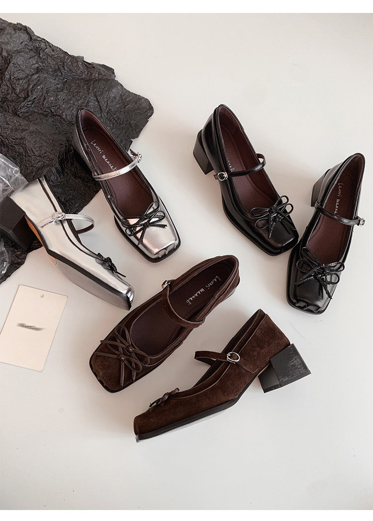 Karin Luna In Stock Spot Goods   One-strap Bowknot Square Toe Chunky Heel Mary Jane Shoes