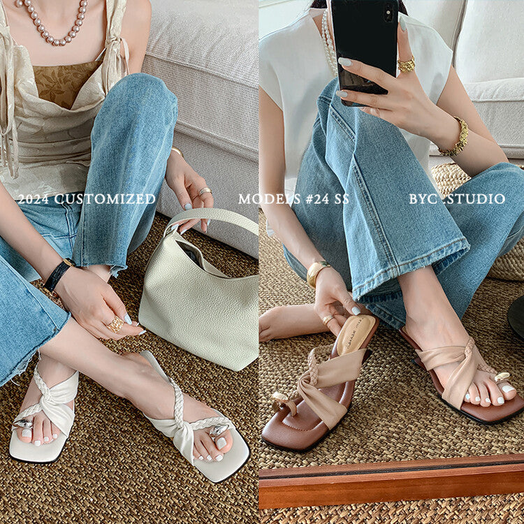 Karin Luna has a sense of design ~Twist Braided Cross Strap Square Toe Sandals
