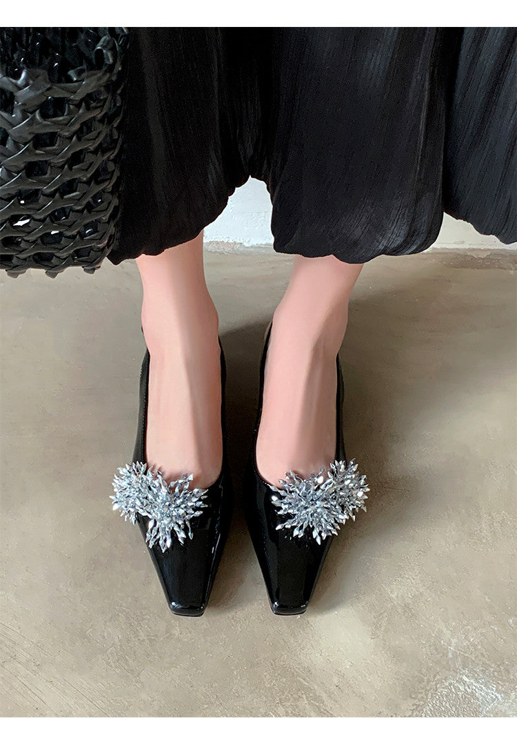 Karin Luna Brilliant Fireworks~Elegant Square-Toed Closed-Toe Chunky Heel Sandals