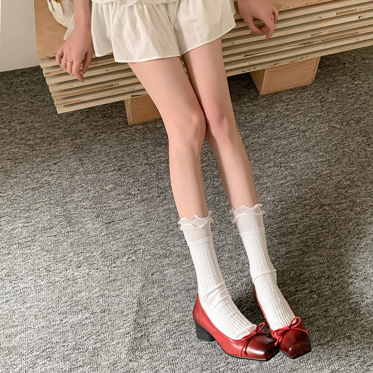 Karin Luna In Stock In Stock ~Full leather inside and out Pig Nose Bow Retro Thick Heel Mary Jane Shoes