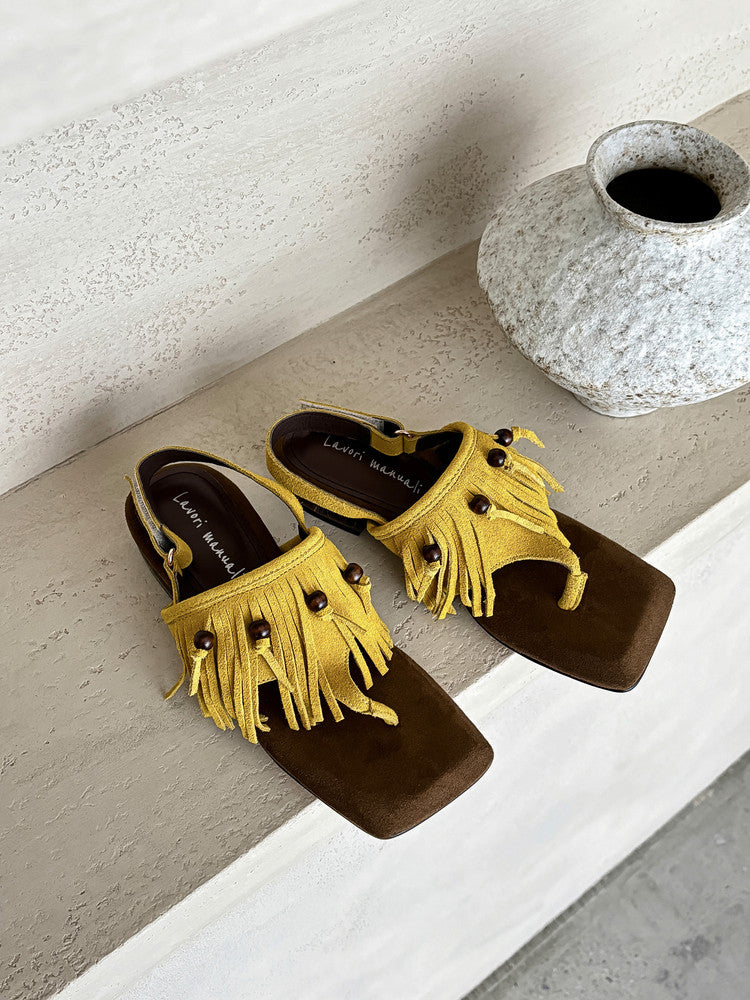 Karin Luna  Tassel Series~Spot Goods  In-stock Clip-toe Square Toe Sandals