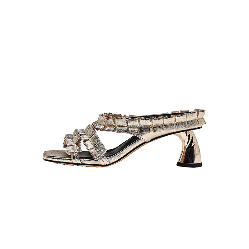 Karin Luna In Stock  Spot Goods  Unique Square-Toe Pleated Lace Sandals