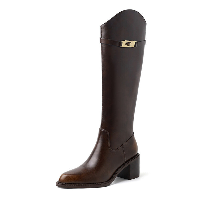 Karin Luna Hot-Selling Fasteners Sold as soon as listed Comes with data plan included Pointed Toe Chunky Heel Classic Full Cowhide Leather Riding Boots