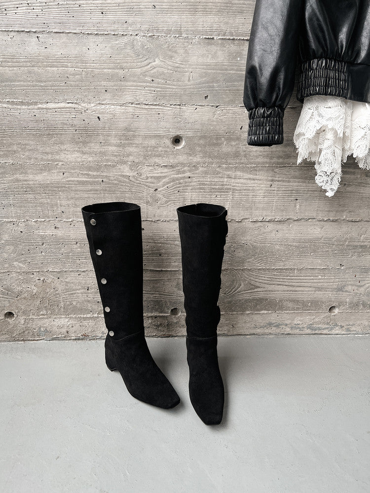 Karin Luna Bestseller Hot-Selling Hidden Buckle Lazy Style Square-Toe Height-Increasing Suede Western Boots