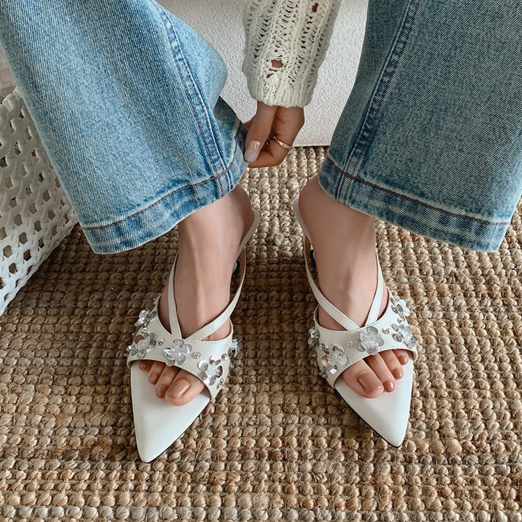 Karin Luna Bestseller Sequin Elements Elegant Pointed Toe Irregular Heel Slippers
