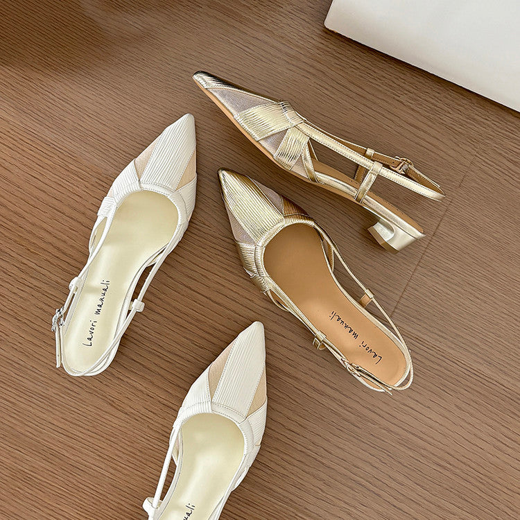 Karin Luna In Stock Spot Goods  Mesh Patchwork Pointed Toe Elegant Closed-Toe Sandals