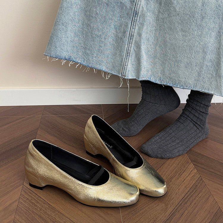 Karin Luna In Stock Spot Goods    Retro Elastic Band Chunky Heel Single Shoes