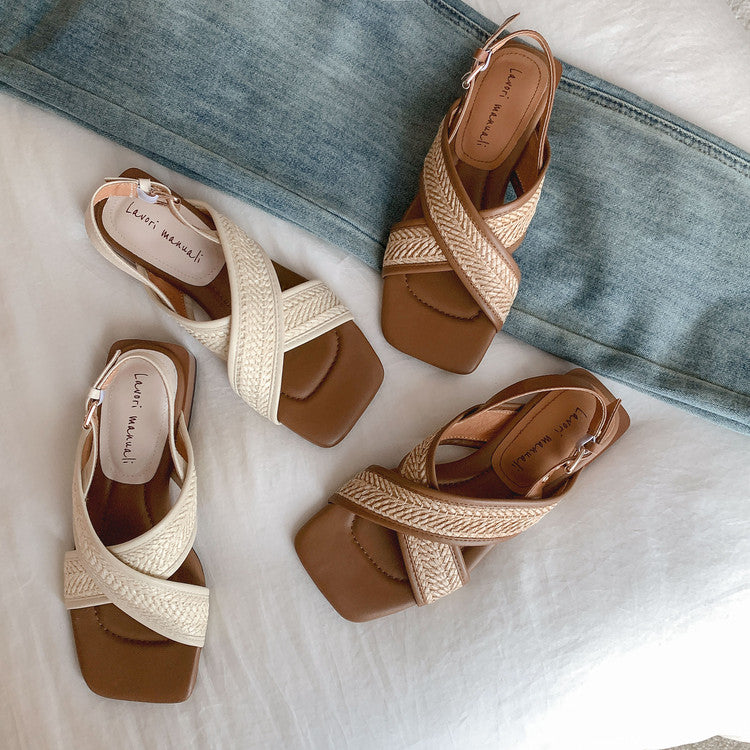 Karin Luna In Stock  Spot Goods Woven Style  Cross-strap Vacation Style Flat Sandals