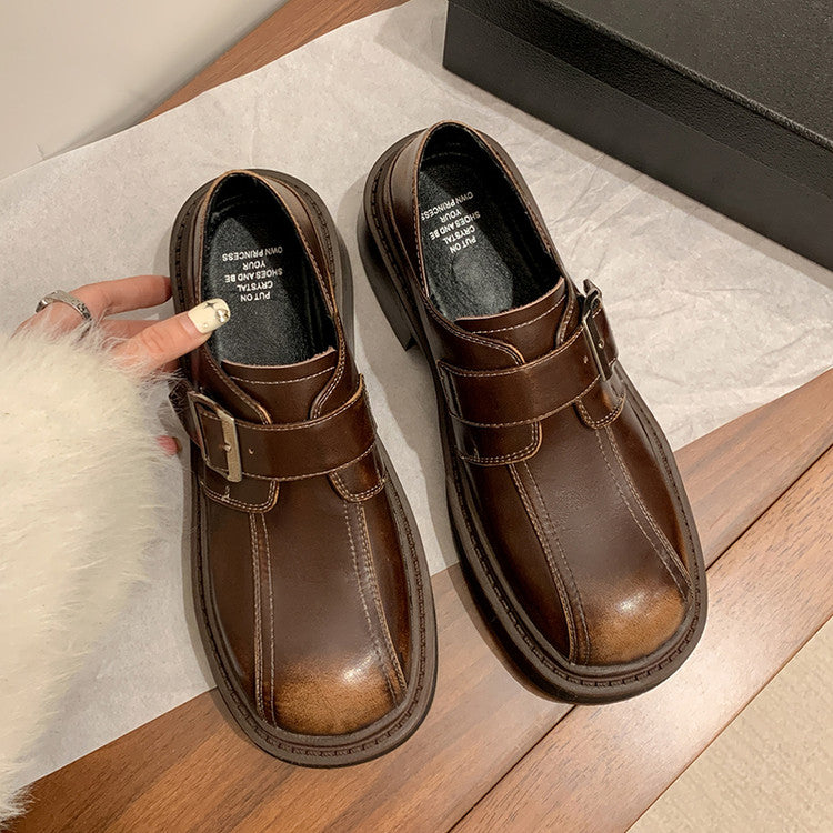 Karin Luna In Stock Spot Goods Metal Round Toe Cow Leather Thick Sole Flats