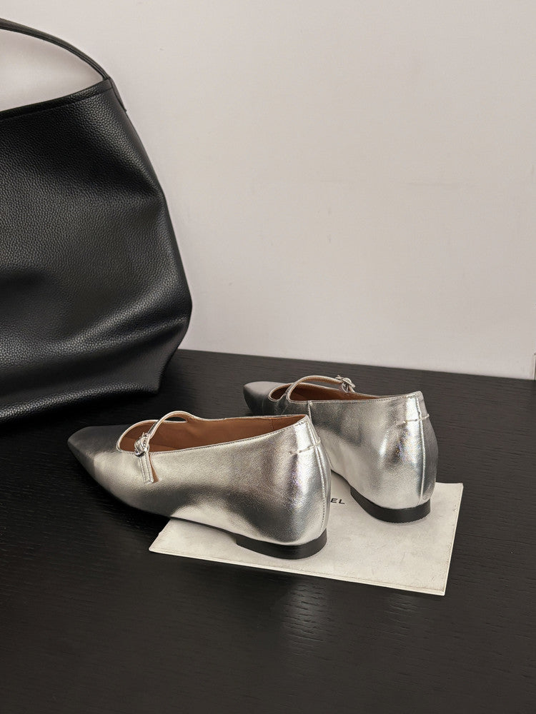 Karin Luna In Stock Spot Goods  Elegant Square-Toe One-Strap Height-Increasing Flats