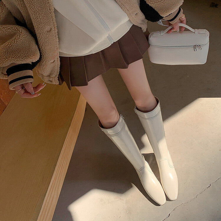 Karin Luna In Stock Spot Goods  Vintage Open Stitch Small Square Toe High Heel Side Zipper Riding Boots