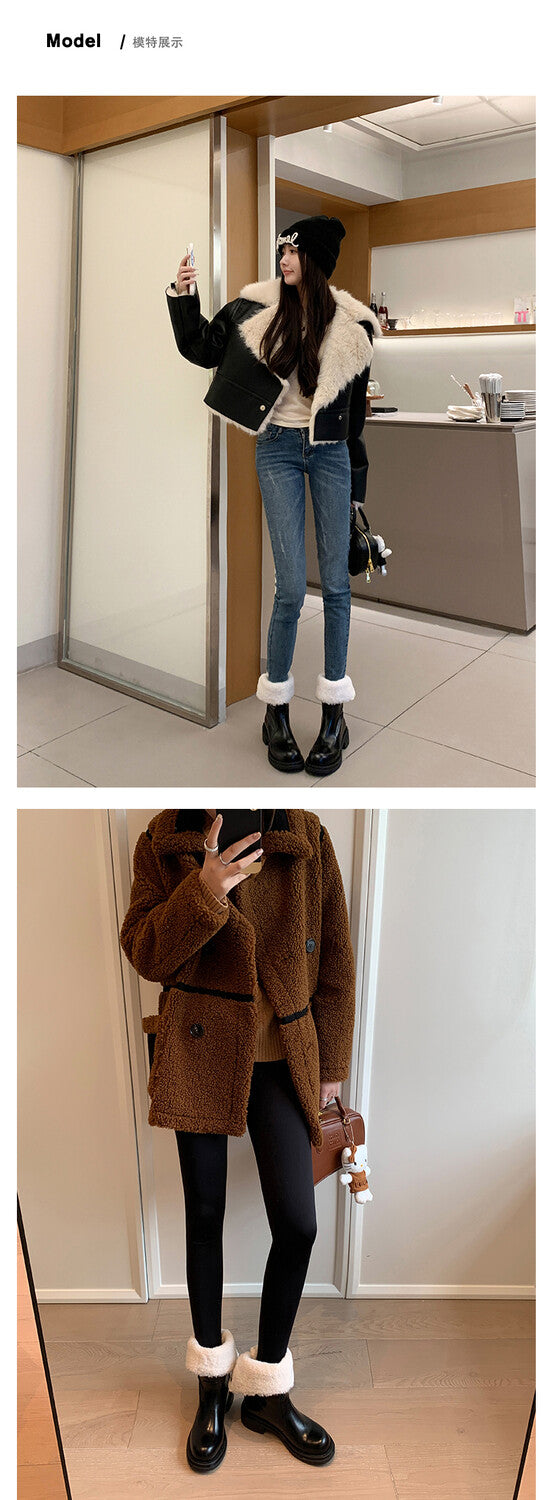 Karin Luna Classic Basic Style   Convertible Foldable Hidden Buckle Snow Fur Shoes Full cowhide Basic Flat Short Boots