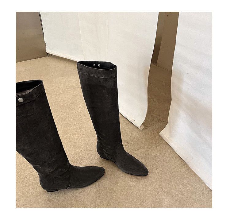 Karin Luna In Stock Spot Goods  Bestselling Suede Leather Sold Out Fast: Pile of Matte Inner Height-Increasing Western Boots