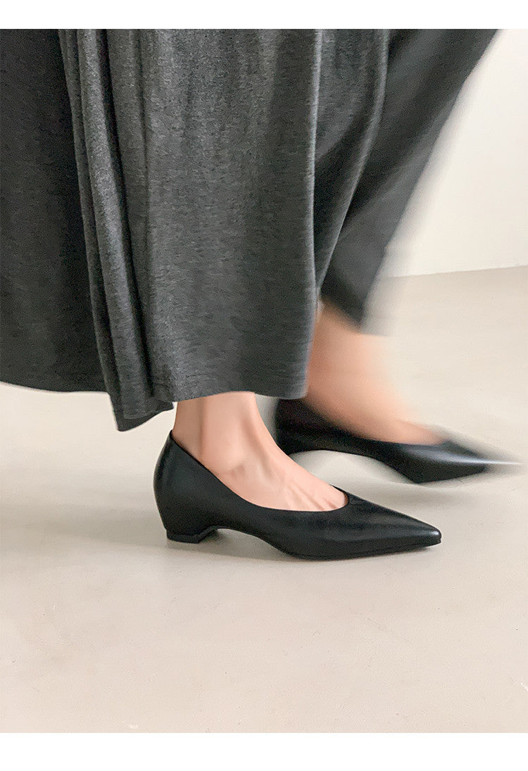 Karin Luna Full Layer Inside and Out~Basic Versatile Retro French Pointed Toe Irregular Heel Single Shoes