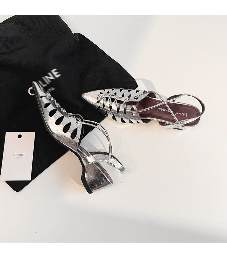 Karin Luna Braided Style ~Cross-woven Pointed Toe Closed-toe Sandals