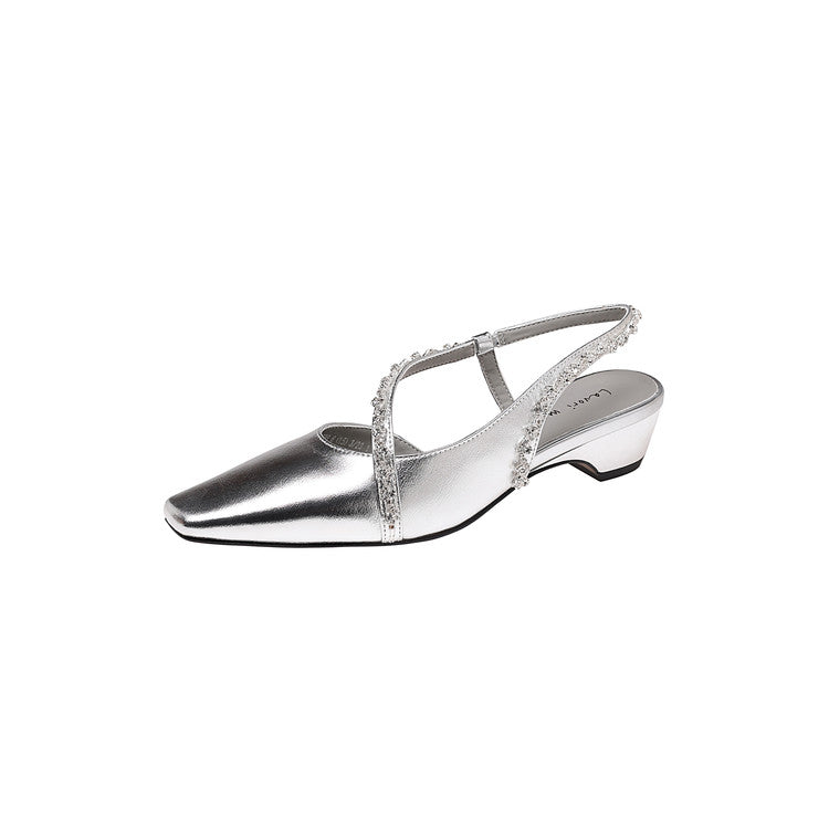 Karin Luna In Stock In Stock  Fresh Summer Vibes  Rhinestone Small Square Toe Elegant Closed-Toe Sandals