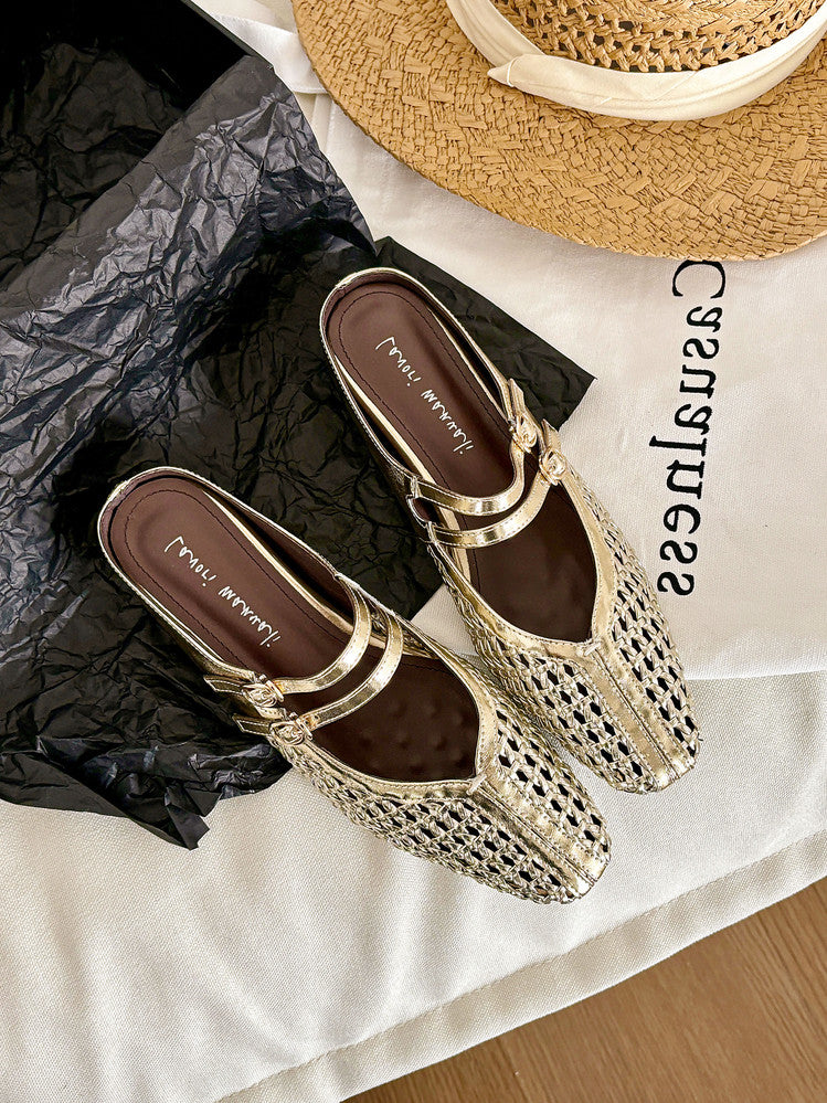 Karin Luna In Stock Spot Goods Hollow Woven One-Strap Closed-Toe Slippers