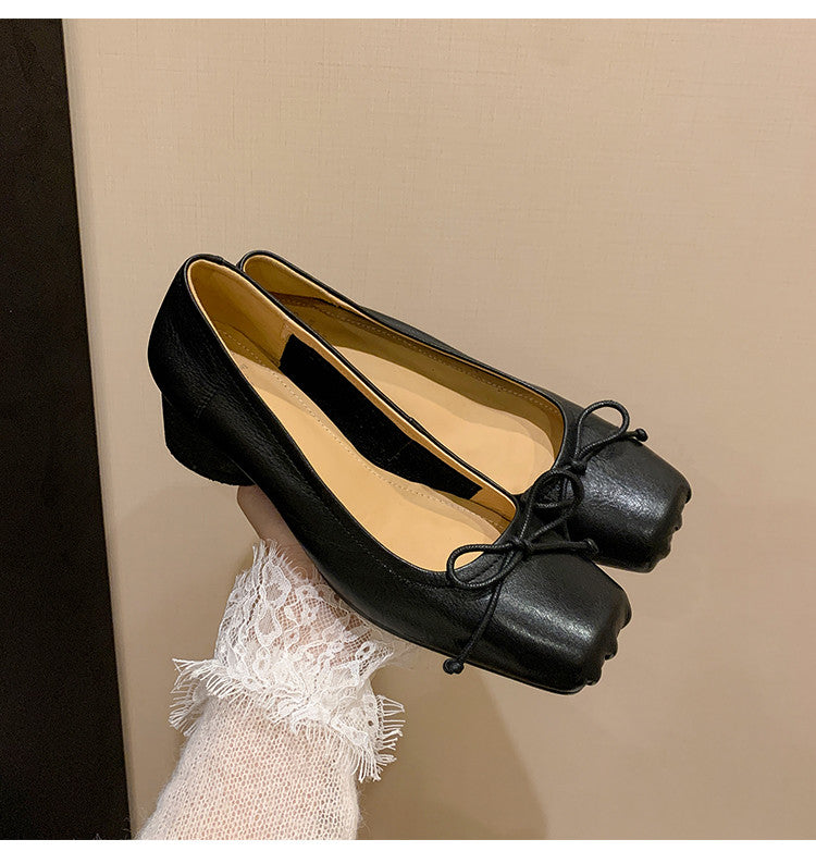 Karin Luna In Stock In Stock ~Full leather inside and out Pig Nose Bow Retro Thick Heel Mary Jane Shoes