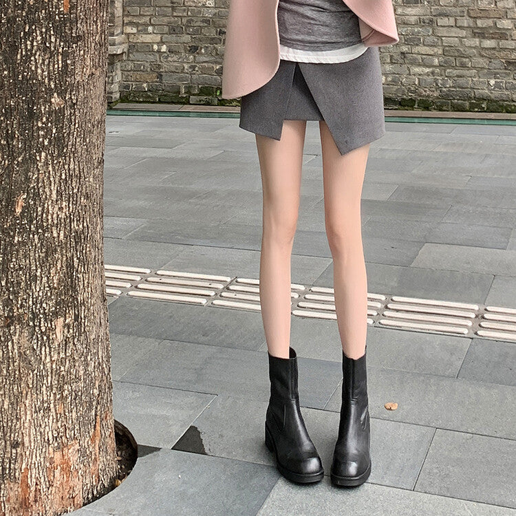Karin Luna In Stock Spot Goods  Full-grain leather inside and out   Minimalist Texture  Round Toe Flat Bottom Basic Short Boots