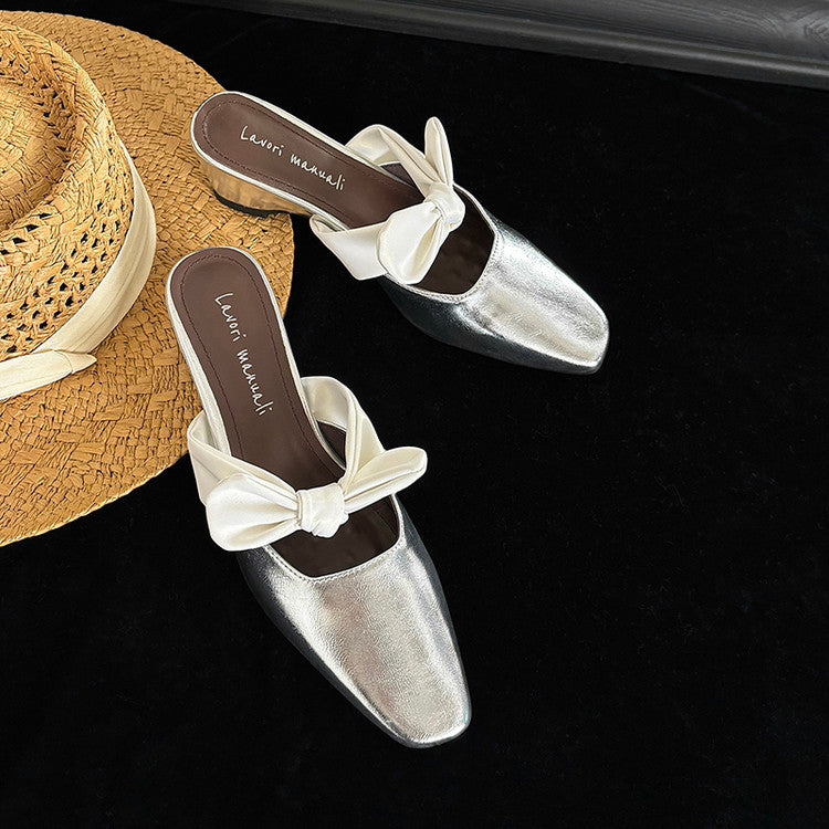 Karin Luna In Stock In Stock  Fluffy feel Bowknot Closed-Toe Slippers