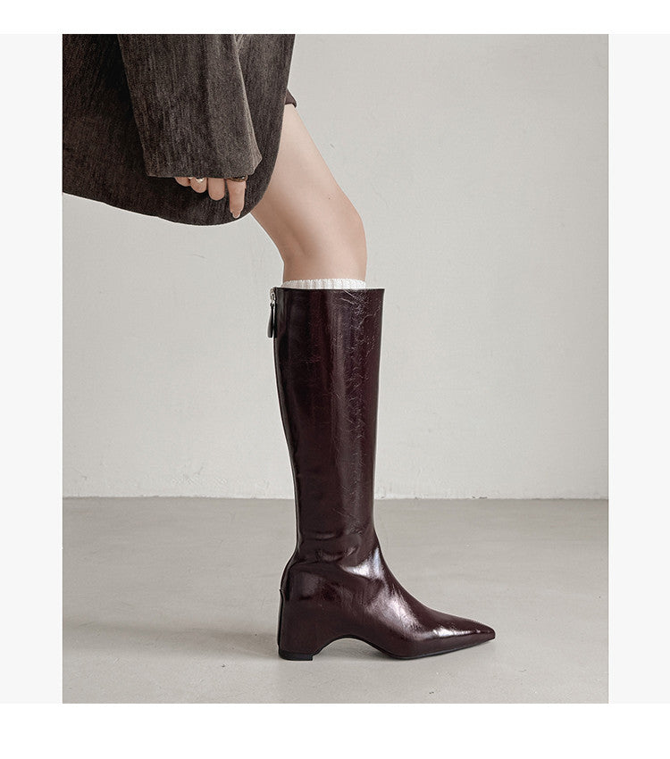 Karin Luna Elegant Style Pointed Toe Internal Height Increase Long Boots