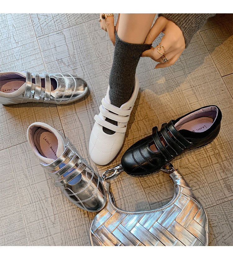 Karin Luna Casual Shoes Series~  In Stock In Stock Magic Tape Round Toe Internal Height Increase Single Strap Flats